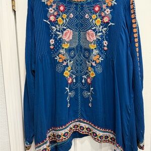 Sold do not buy Stunning Johnny was Sz XL Embroidered Blue Women's blouse.